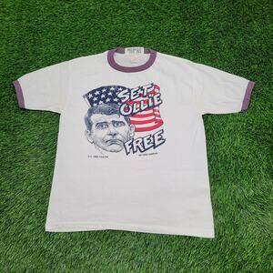 Vintage 80s Protest Set-Olli Ringer Shirt Womens L/XL 20x25 White